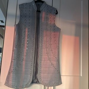 Long Dusty Blue Appliqué Vest